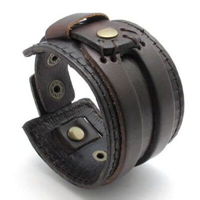 

Hpolw Wide Genuine Leather Mens Bangle Cuff Bracelet Fits 75" to 85" Color Brown