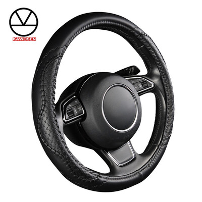 

KAWOSEN Fashion PU Leather Steering Wheel Cover Fits 38cm15 inch Diameter Hot Sale Red Wavy Bold Line Splice X-stitch Pattern