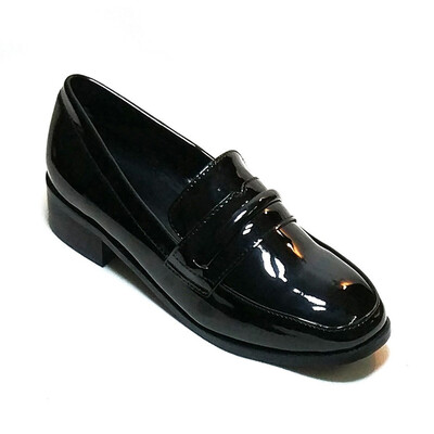 

women shoes penny loafers slip on chunky heel square toe patent leather casual boat shoes