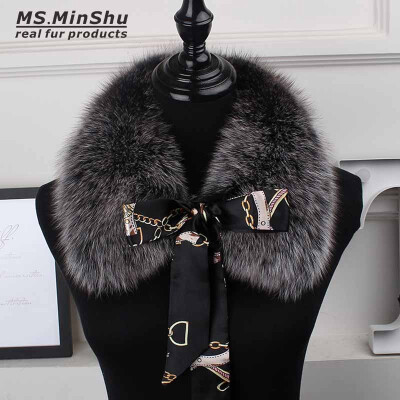 

MSMinShu Genuine Fox Fur Collar Scarf with Lace 100 Natural Fox Fur Scarf Winter Neck Warmer Jacket Fur Collar Short Scarves