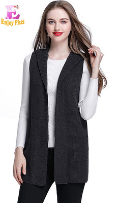 

XL XXL 3XL 4XL 5XL plus size casual cotton fall winter 2018 women sweaters cardigan big size sleeveless gray hooded vest female