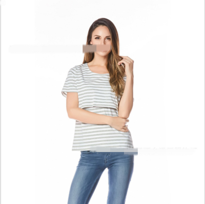 

2018 New harness home two round neck short sleeve stripes pregnant women breastfeeding T-shirt fashion pregnant women clothing