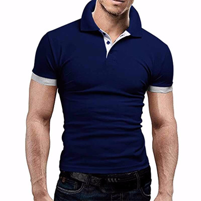 

Mens Fashion Personality Cultivating Short-sleeved Shirt POLO Solid Color Summer V-neck Tops