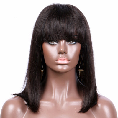 

9A Short Bob Lace Front Human Hair Wigs Bob Straight Brazilian Virgin Hair Wigs with Bangs 130 Density for Women10-26 inches