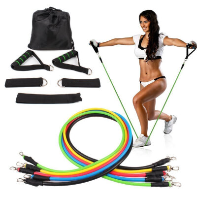 

11pc Resistance Band Set - with Door Anchor Handles Ankle Straps - Stackable Up To 100lbs - For Resistance Training Physical