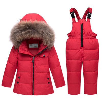 

parka real Fur hooded boy baby overalls girl winter down jacket warm kids coat children snowsuit snow clothes girls clothing Set