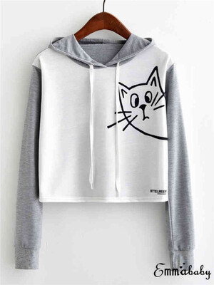 

S-XL Womens Hoodie Sweatshirt Jumper Sweater Crop top Coat Sports Pullover Tops