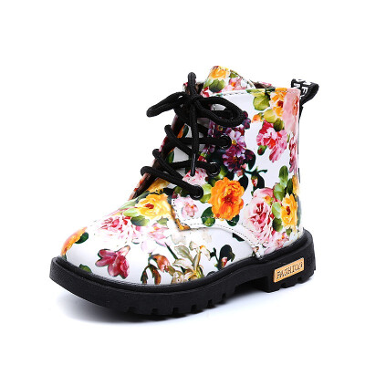 

Comfy Kids Girls Boots Floral Martin Botas Size 21-30 Kids Rubber Sole Graceful Flower Print PU Leather Bottes Welcome Wholesale