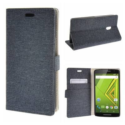 

MOONCASE Motorola Moto X Play ЧЕХОЛ ДЛЯ Denim Design Flip Folio Wallet Card Slot Stand Grey