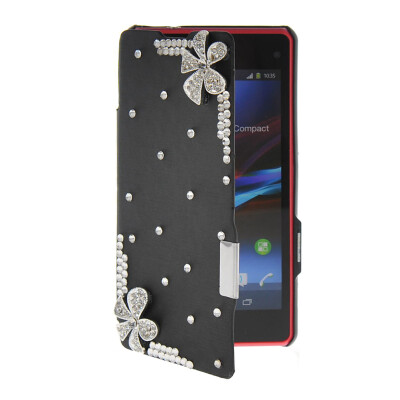 

MOONCASE Rhinestone Crystal Ultre Slim Leather Side Flip Wallet Shell Back ЧЕХОЛ ДЛЯ Sony Xperia Z1 Compact (Mini) Black