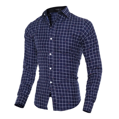 

Zogaa New Men's Shirt Grid Slim Casual Long Sleeve