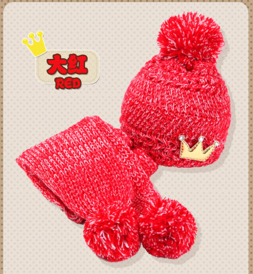 

Buebos Ninos Twinset 2015 New Winter Warm Baby Kid Hat Scarves Crown Patten Toddler Beanie Cap Soft Crochet Knit Wool Cap