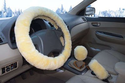 

KAWOSEN 1 Set 3 Pcs Winter Warm Wool Steering Wheel Cover Handbrake Cover Gear Shift Cover 38cm diameter Cute Wool Cover WSWS02