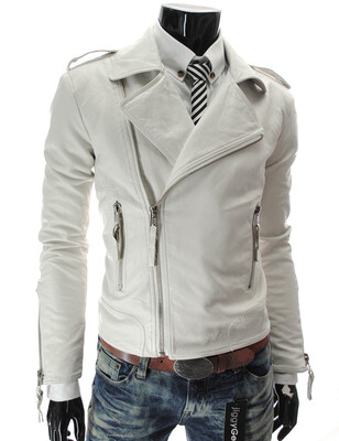 

Fashion Men Faux Leather Biker Jacket Coat Motorcycle lapel Slim fit Outwear