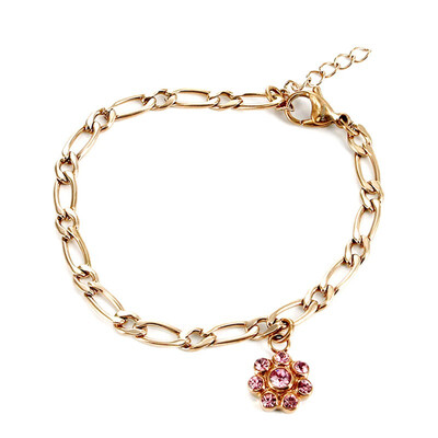 

Flower Rhinestone Stainless Steel Figaro Link Chain Bracelet