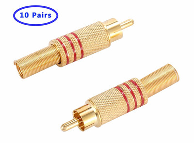 

COOLM 20pcs Solderless RCA Male Connector Gold Plated Audio Plug Adapter Coupler