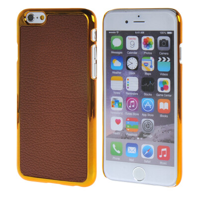 

MOONCASE Litchi Skin Gold Chrome Hard Back Case Cover for Apple iPhone 6 Plus (5.5") Brown