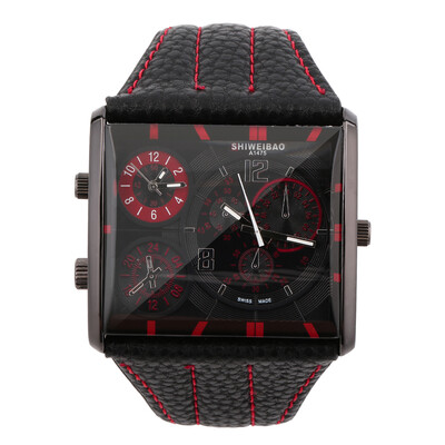 

Fashion Men's Dual Time Zone Movement Square Shape Quartz Watch Gift New