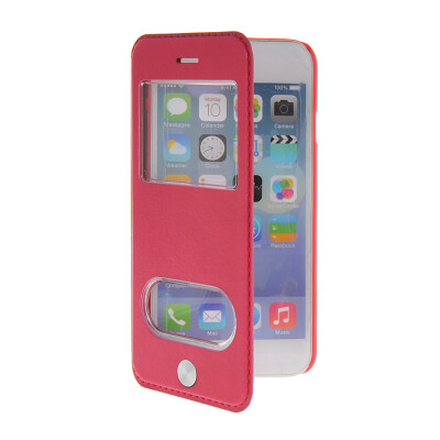 

MOONCASE View Window Leather Side Flip Pouch Stand Shell Back Case Cover for Apple iPhone 6 ( 4.7 inch ) Hot pink