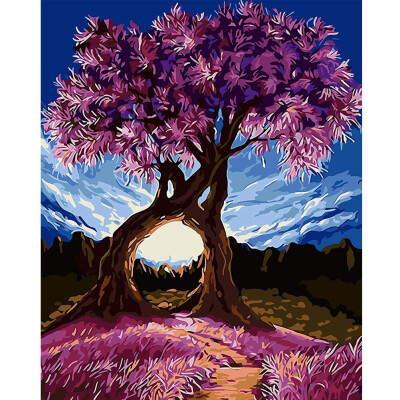 

Unframed Diy Canvas Oil Painting Paint by Numbers Kit with Acrylic Paints for Adults Beginners - Purple Trees