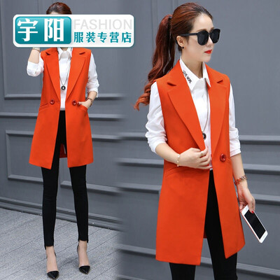 

Suit vest female long section 2017 spring&autumn stripes Slim sleeveless spring gas professional suit vest