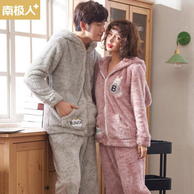 

Antarctic couple pajamas female winter coral fleece long sleeve thick flannel cartoon home service 00-0251A male models gray 1852 XL code