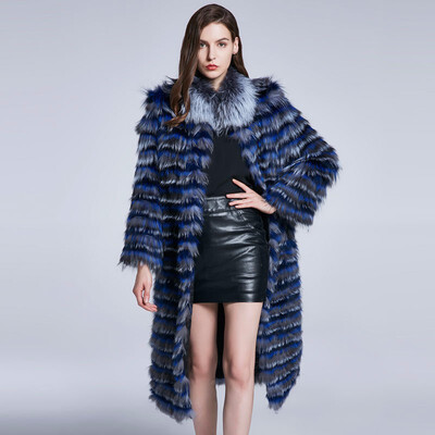 

Long fox fur coat female coat winter furry fur collar real fur coat women jacket fashion stitching personality design 2018 new