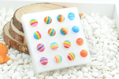 

Round rainbow Candy color Earrings 8 pair