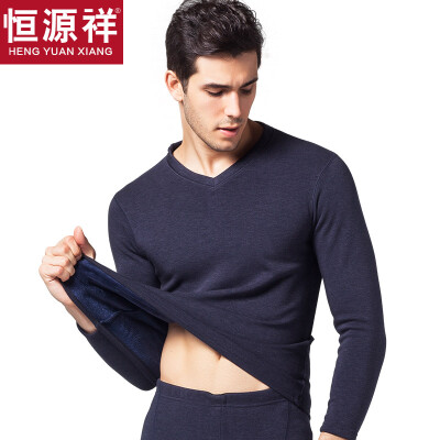 

Hengyuanxiang warm underwear for men&women thickening plus velvet V-neck Slim breathable thick autumn clothing long trousers middle-aged fashion cotton warm pants suit male flower green V-neck 175