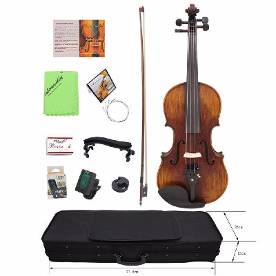 

44 Full Size Handcrafted Solid Wood Acoustic Violin Fiddle with Carrying Case Tuner Shoulder Rest String Cleaning Cloth Rosin Sor