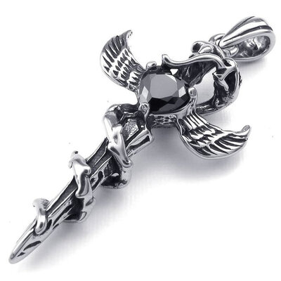 

Hpolw Mens Stainless Steel Black Snake Wing Cross Sword CZ Pendant JeweryStone Necklace,18-26 inch Chain