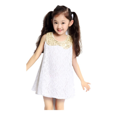 

Summer 2016 New Lovely Baby girl Dress Children Girl clothes Sequins Collar Sleeveless Lace Floral Princess Tutu Dress Party 22