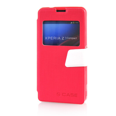 

MOONCASE View Window Leather Side Flip Pouch Ultra Slim Shell Back ЧЕХОЛ ДЛЯ Sony Xperia Z1 Compact （Z1 Mini ) Hot pink