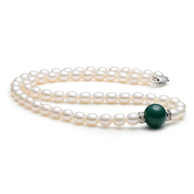

Jingrun Pearl Meditation 7-8mm freshwater pearl necklace 45cm with green agate