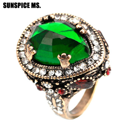

Unique Big Natural Stones Vintage Ring Indian Jewelry Antique Gold Color Turkey Ethnic Wedding Rings Bijoux Anillo Gift 2018 New