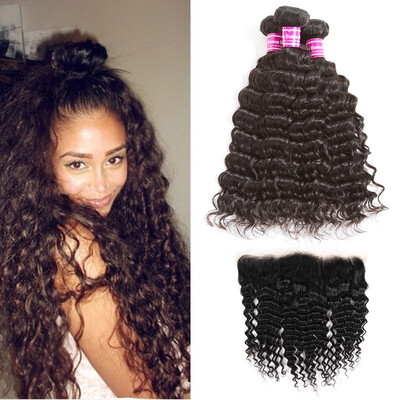 

8A Malaysian Virign Human Hair Deep Wave Bundles with Ear to Ear Closure Wholesale Unprocessed Virgin Hair Bundles With Frontal