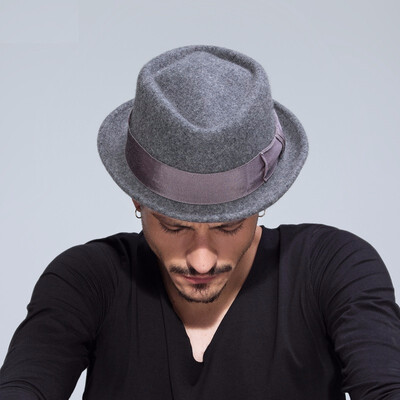 

Fashion Unisex Wool Hat Mens Jazz Cap Spring Cotton Wool Fedora Hats Male Vintage Black Panama Cap Party hat B-1505