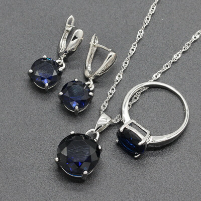 

Pink Stone Silver Plated Wedding Jewelry Sets for Women Necklace Drop Earrings Ring Eight Colors Available Free Jewelry Box