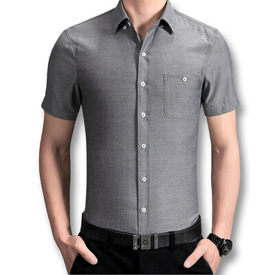 

New Arrivals High Quality Men Shirts 2016 Spring Summer Short Sleeve Shirts Men's Solid Dress Casual Shirts 7 Colors M-5XL