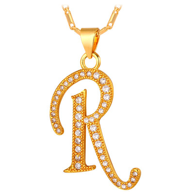 

U7 Gold Plated Necklace Capital Initial R Letter Pendant & Necklace Platinum Fashion Alphabet Letter Necklace Women Men