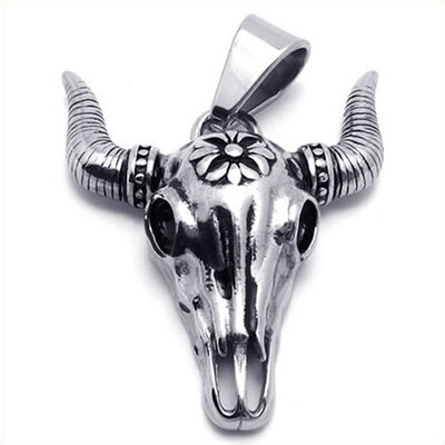 

Hpolw Latest Designed Mens Stainless Steel Black&Silver Tauren Chieftain Necklace Pendant,18-26 inch Chain