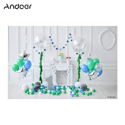

Andoer 21 15m7 5ft First Birthday Backdrop Balloon Cake Windows Fireplace Photography Background Baby Boy Kids Photo Studio