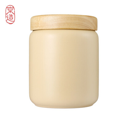 

JINGZAO Sealed cans Ceramic storage tank Wooden cover Moisture-proof candy snack jar 700ML