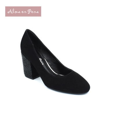

Womens Cow Suede Chunky Heel Court Shoes Office Lady Pointed Toe Pumps Square Heel Women Shoes