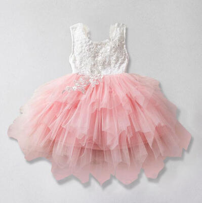 

Lace Back Flower Girl DressKids Cute Backless Dress Embroidered Mesh Lace Applique Dress