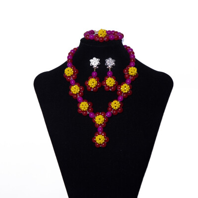 

Conceived Novelty Big Red And Yellow Beads Braided Wedding Jewelry Set Nigerian Necklace African Beads Jewelry Set For Women