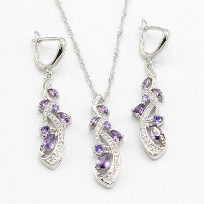 

925 Sterling Silver Jewelry Sets For Women 6 Colors Christmas Gift Earrings Necklace Pendant 2018 New