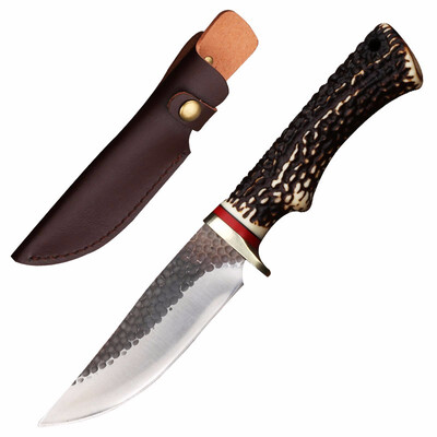 

CHACHEKA Outdoor Survival Tactical Straight Knife Forged Pattern Steel Antlers Handle 58HRC Hunting Camping Knives Fishing Saber