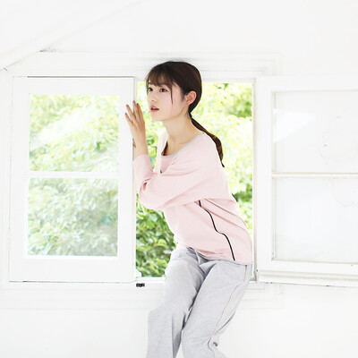 

Haizhining 17W10 pajamas ladies cartoon cute sports cotton home clothes long-sleeved trousers home service suit pink 165 L
