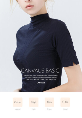 

Canvaus Spring Summer Fashion Solid Color Half-neck Slim Simple Cotton Half-sleeved T-shirt Undershirt Tops